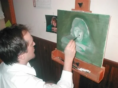 Roger Ehmpke painting wife in Verdaccio